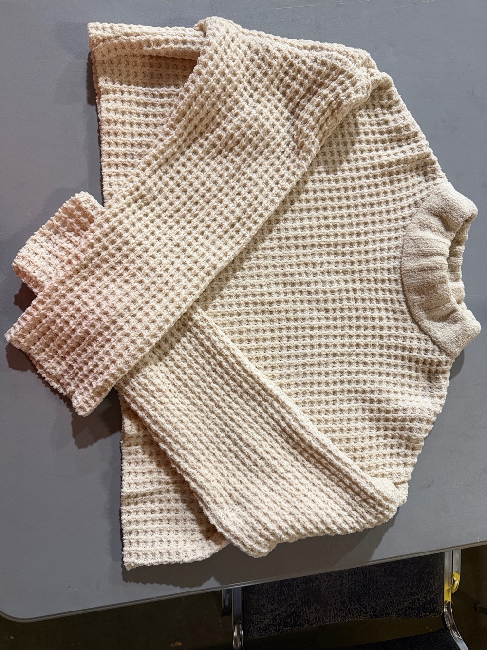Ardene Cream Waffle-Knit Crewneck Sweater